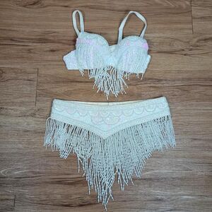 Y2K Style White Pearly Beaded Sequin Angelic Set